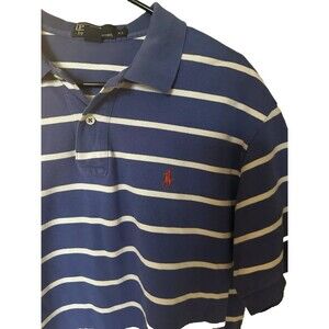 Men’s Polo Ralph Lauren Light Blue And White Striped Pique Cotton Polo Size XL